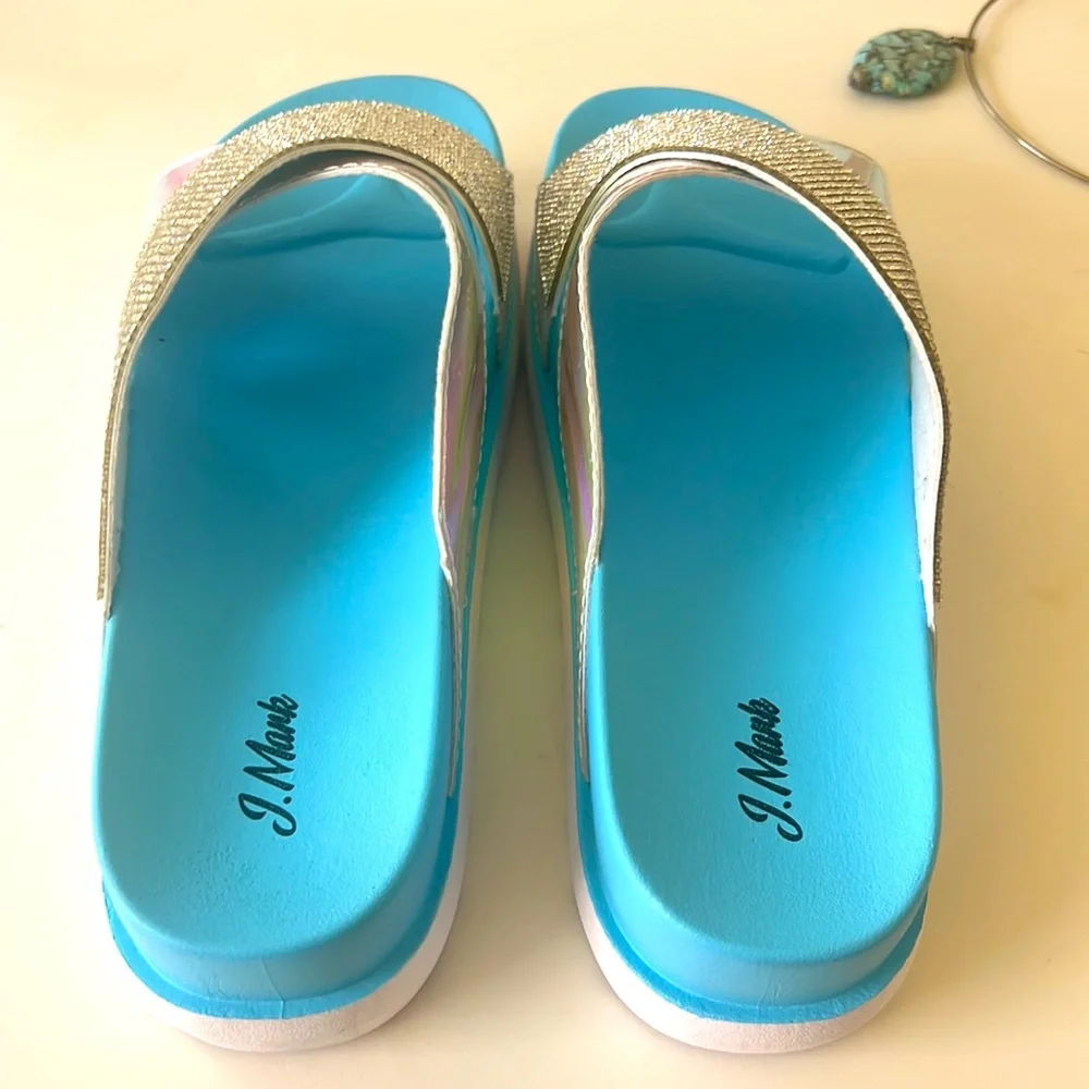 J. Mark New Turquoise Sandals, Crystal covered and Iridescent Straps. Size 9 - Picture 5 of 9